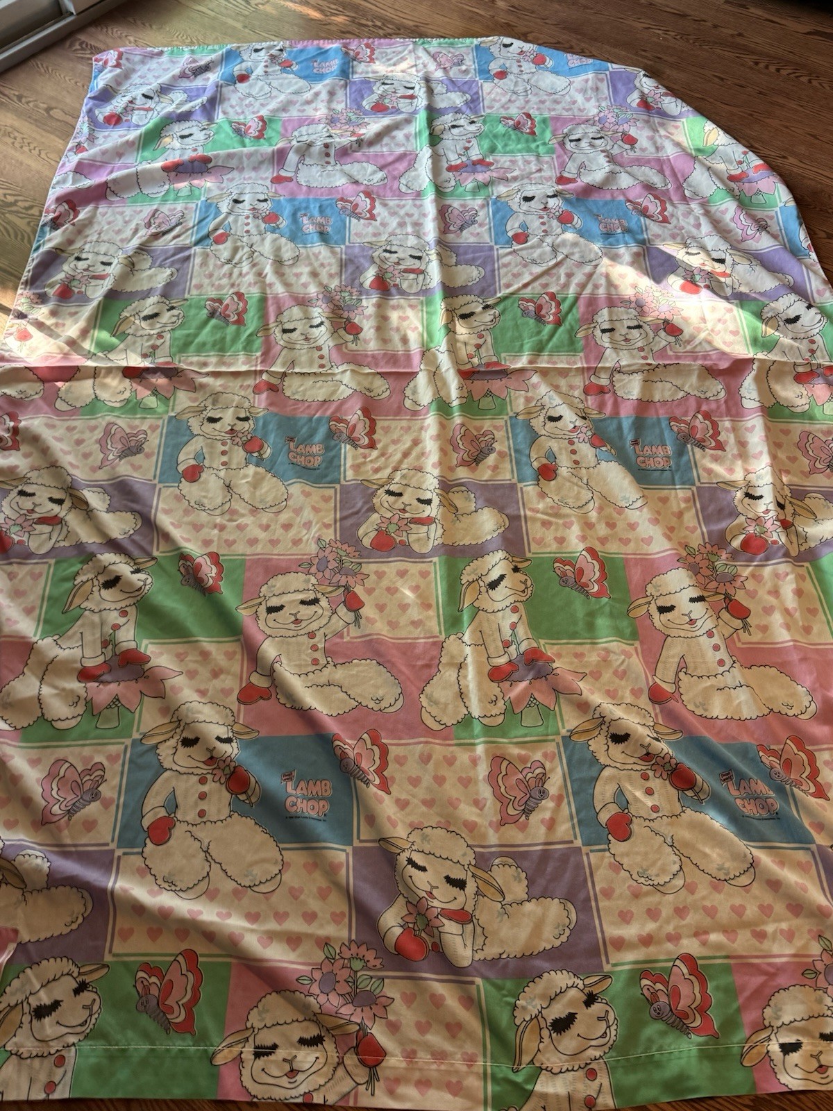 Vintage 1993 Shari Lewis Lamb Chop Flat Bed Sheet 62” x90”