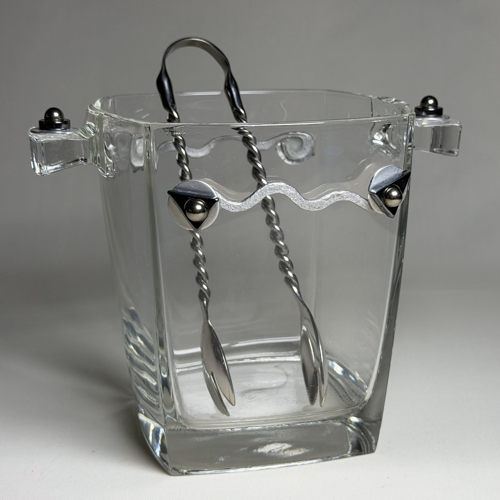 Christofle France Art Deco Style Crystal Ice Bucket Onde Wave + Amici Tongs Christofle France Art Deco Style Crystal Ice Bucket Onde Wave + Amici Tongs
