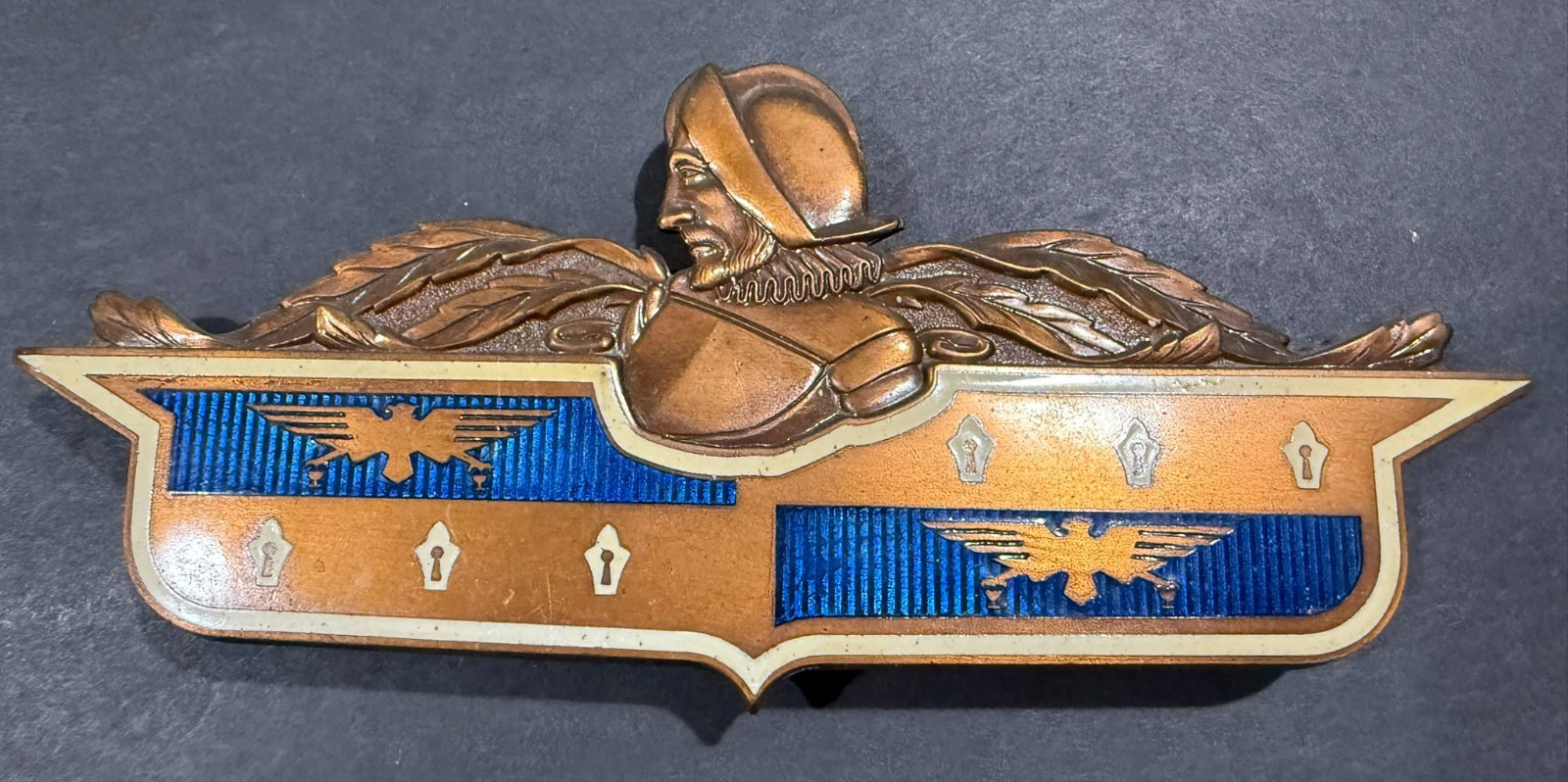 Vintage 19941 DeSoto Trunk Deck Lid Enamel Badge Emblem