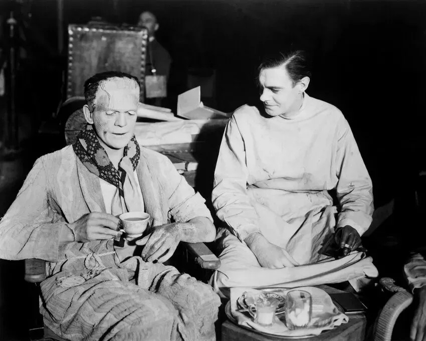 Boris Karloff In Make Up On Set Rare Colin Clive Frankenstein 4x6 Picture Cele