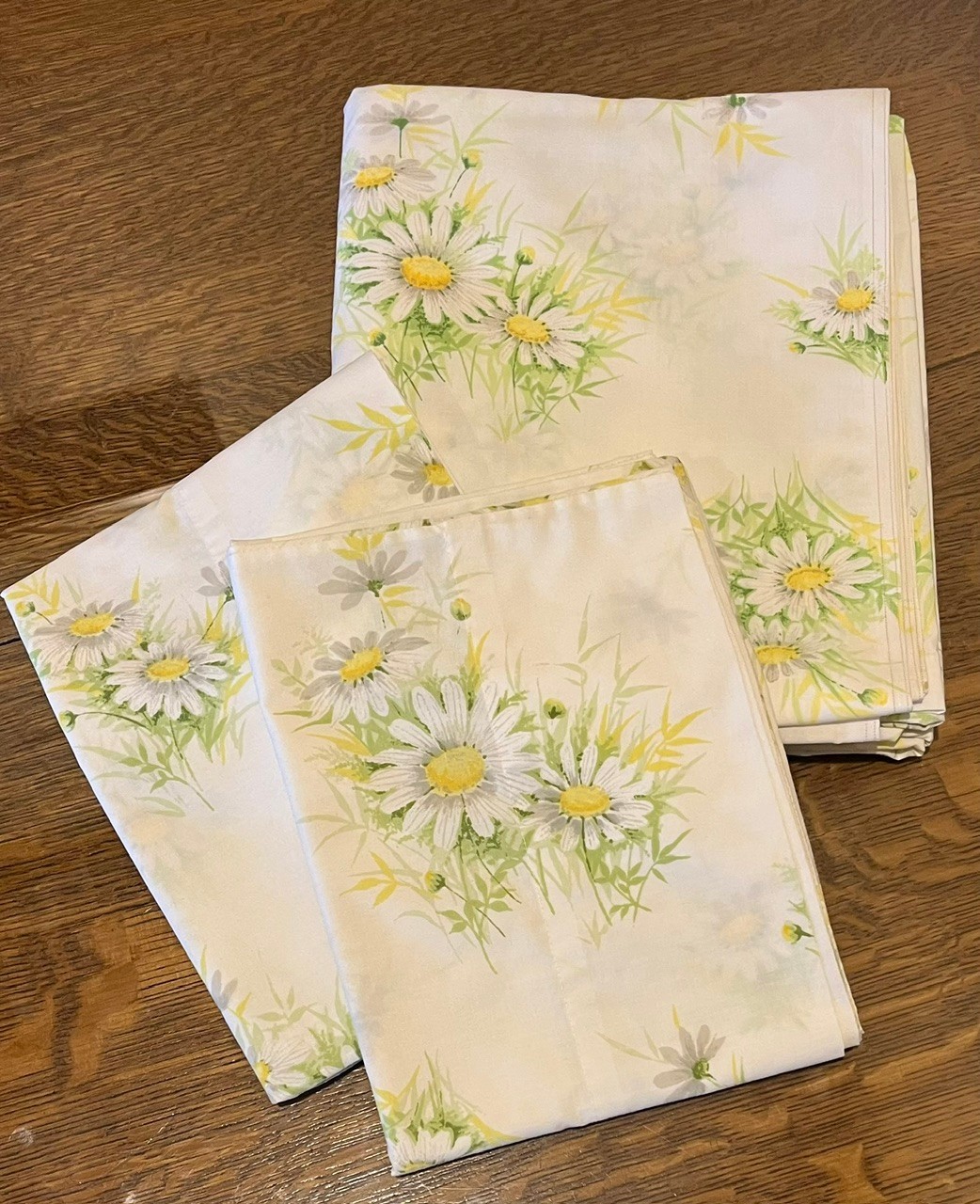 Vintage 1960's Springmaid Daisy Flower Full Flat Sheet w/2 Pillowcases, MCM