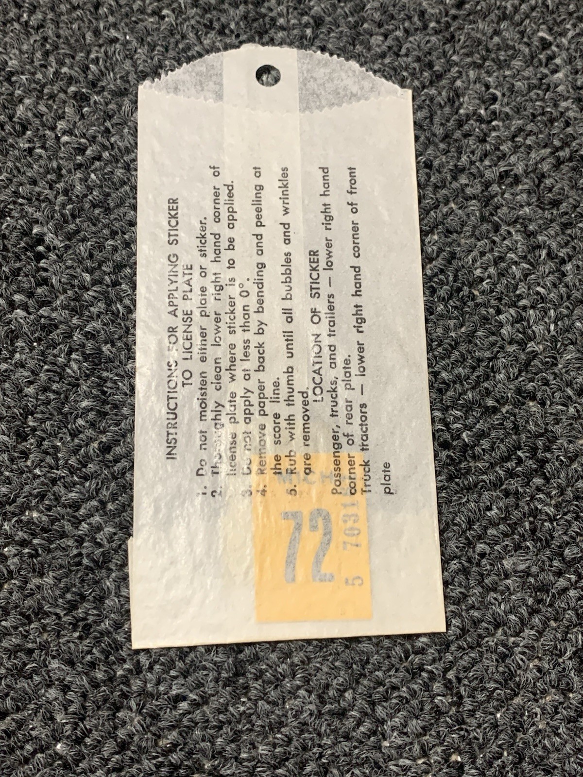 Michigan 1972 License Plate Tab Sticker NOS 1971