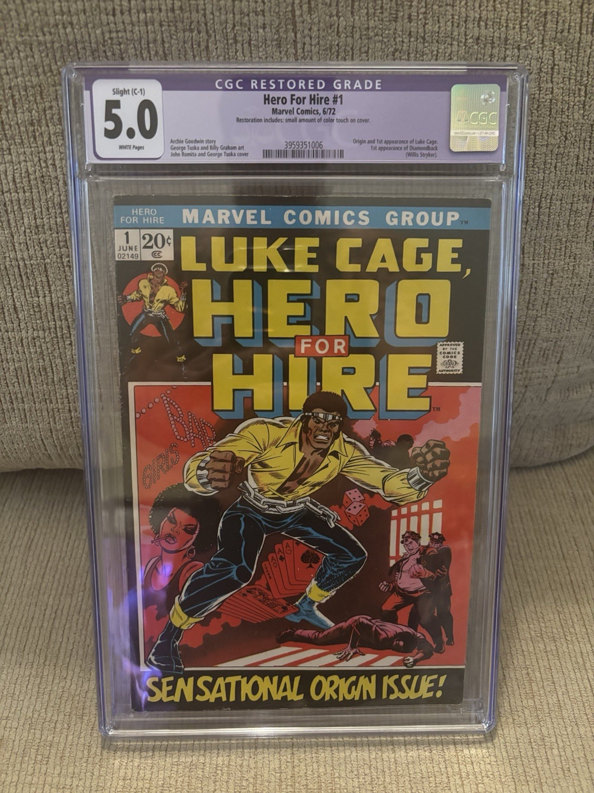Hero for Hire # 1 CGC 5.0 Restored 1972 1st app of Luke Cage White Pages