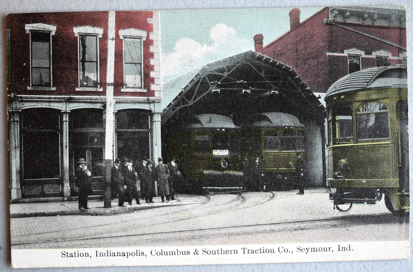 Indianapolis Columbus & Southern Traction Station 1911 Postcard Seymour Indiana