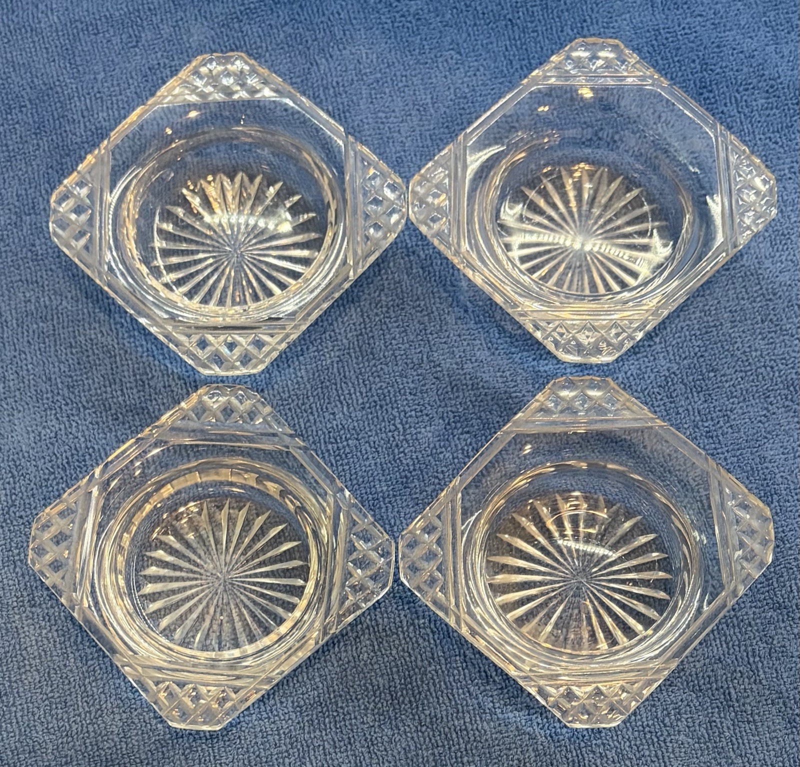 Vintage Stuart England Cut Crystal Open Salt Cellars Set 4 Art Deco 1926-50