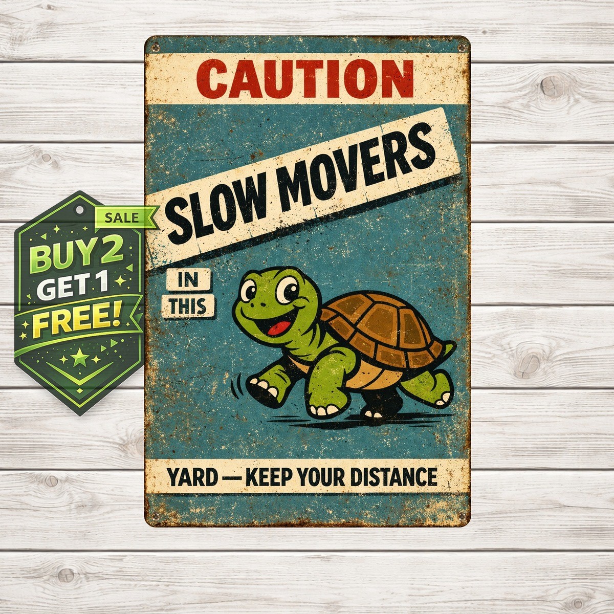 Funny Beware Of The Turtle Retro Tin Sign Metal Wall Decor 8x12
