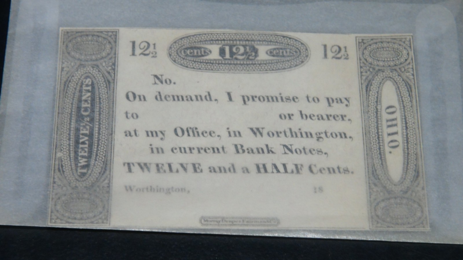 1800's Worthington Office 12 1/2 Cents Ohio Note UNC
