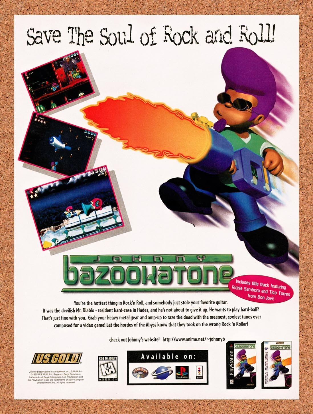 1995 Johnny Bazookatone Saturn Original Advertisement / Retro Wall Art v1 1995 Johnny Bazookatone Saturn Original Advertisement / Retro Wall Art v1