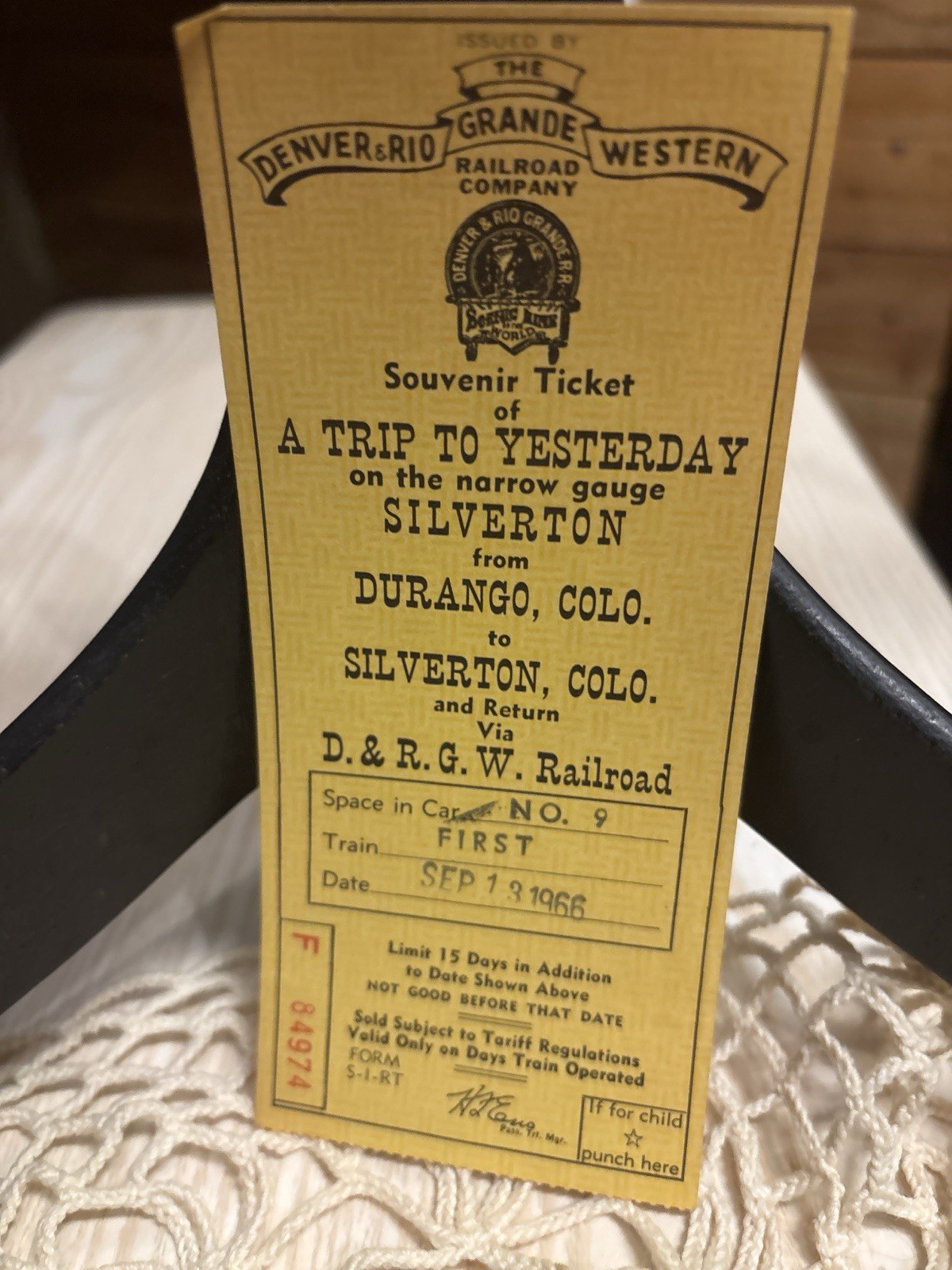 1966 Denver & Rio Grande Western Souvenir Ticket Durango Silverton 