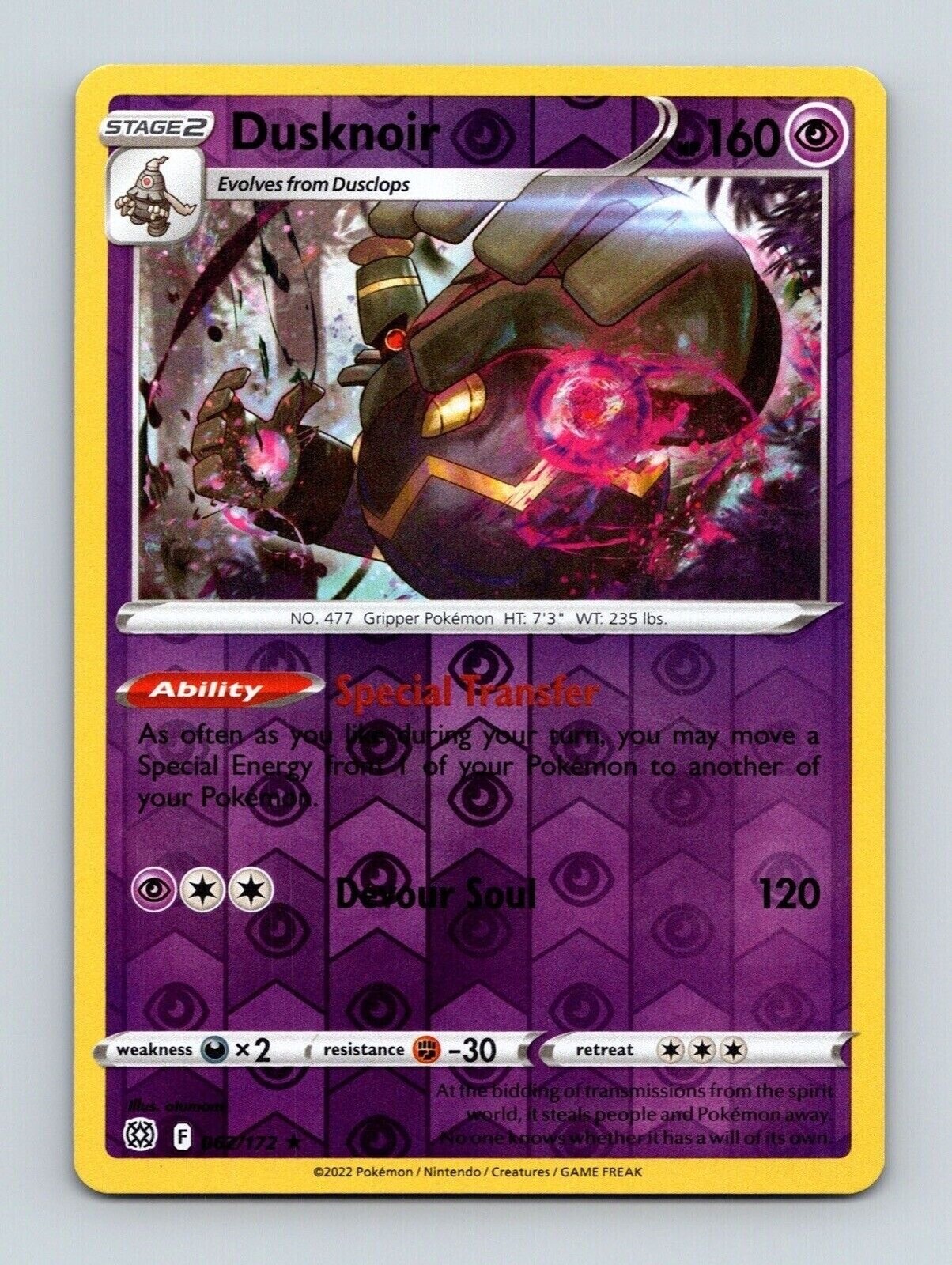 Dusknoir 062/172 Holo Rare Brilliant Stars Pokemon Trading Card TCG Dusknoir 062/172 Holo Rare Brilliant Stars Pokemon Trading Card TCG