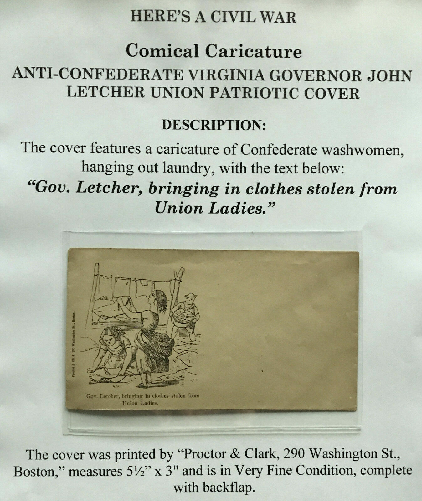 1860s CIVIL WAR CONFEDERATE VA GOVERNOR LETCHER UNION SUPPORT PATRIOTIC COVER