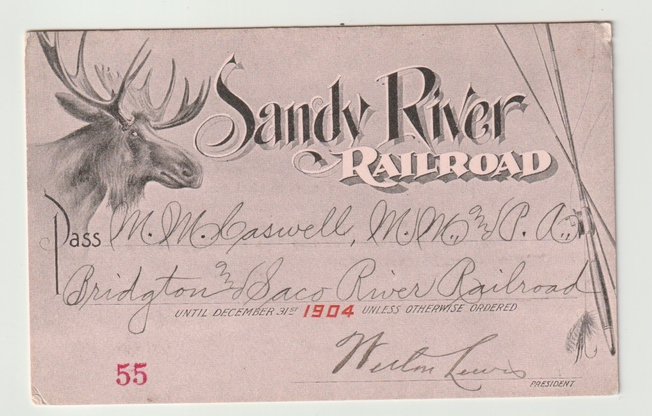 1904 Sandy River Railroad Annual Pass, Maine Narrow Gauge (2')