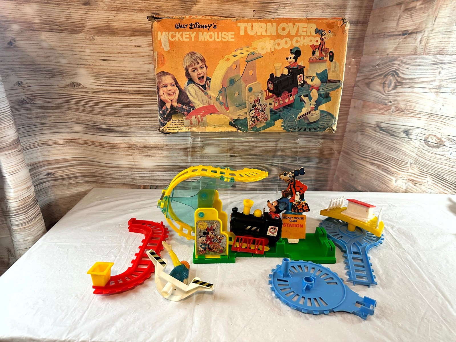 VTG Walt Disney's Mickey Mouse Turn Over Choo Choo Train Set Illco Toy W Box VTG Walt Disney's Mickey Mouse Turn Over Choo Choo Train Set Illco Toy W Box