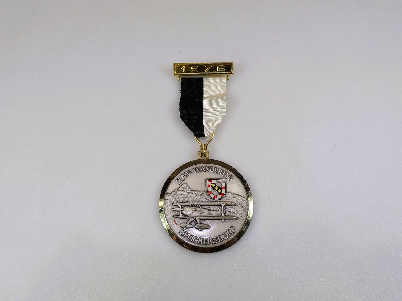 Vintage 1976 German Wandertag Medal Ribbon Biplane Airplane Speichersdorf