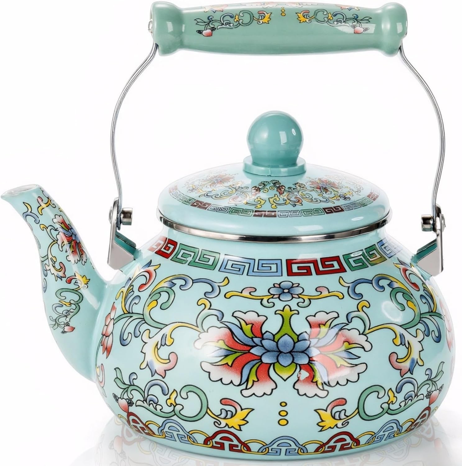 2.6 Quart Floral Enamel Tea Kettle, Vintage Enameled Teapot Stovetop, Enamel on 2.6 Quart Floral Enamel Tea Kettle, Vintage Enameled Teapot Stovetop, Enamel on