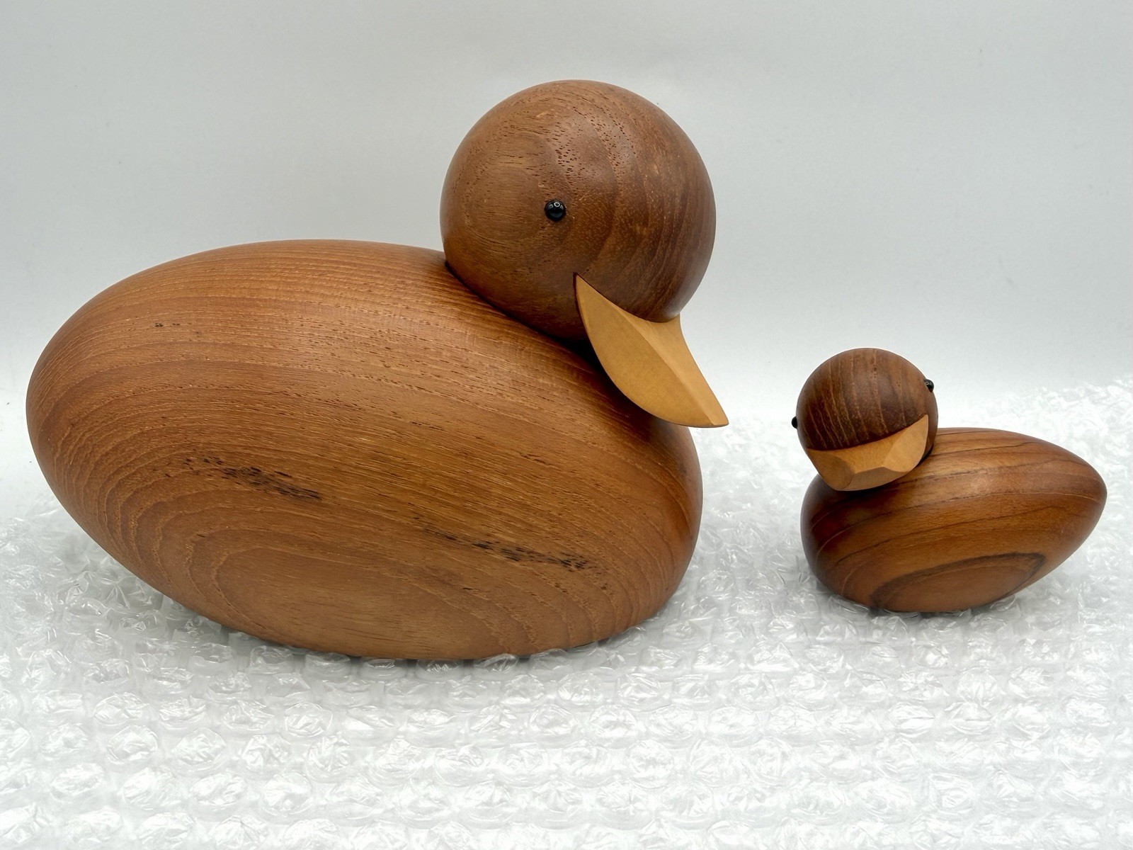 Vintage SKJODE x2 TEAK WOOD DUCK Denmark  Scandinavian Art Sculpture MCM RARE