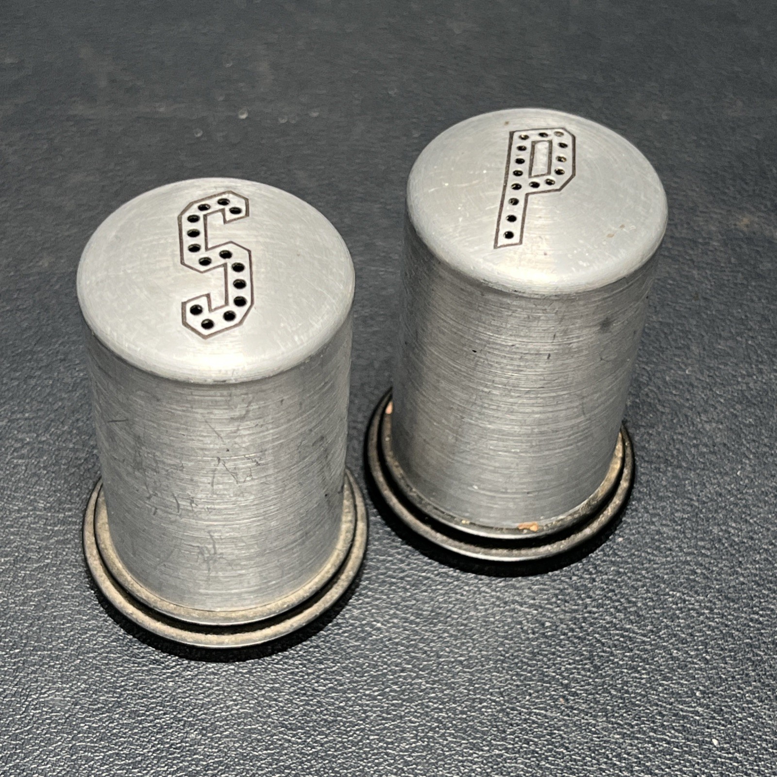 Vintage S&P Aluminum Salt Pepper Shakers Silver Made In USA 1960s MCM Vintage S&P Aluminum Salt Pepper Shakers Silver Made In USA 1960s MCM