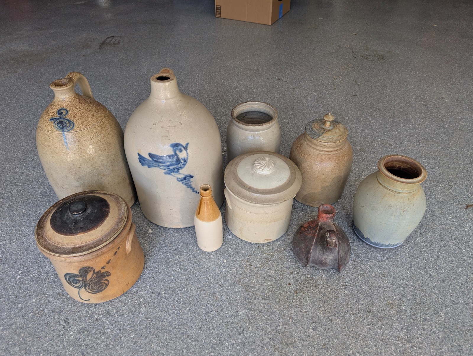 Stoneware Salt Glaze Bluebird Clef Handmade Antique Jug Lot