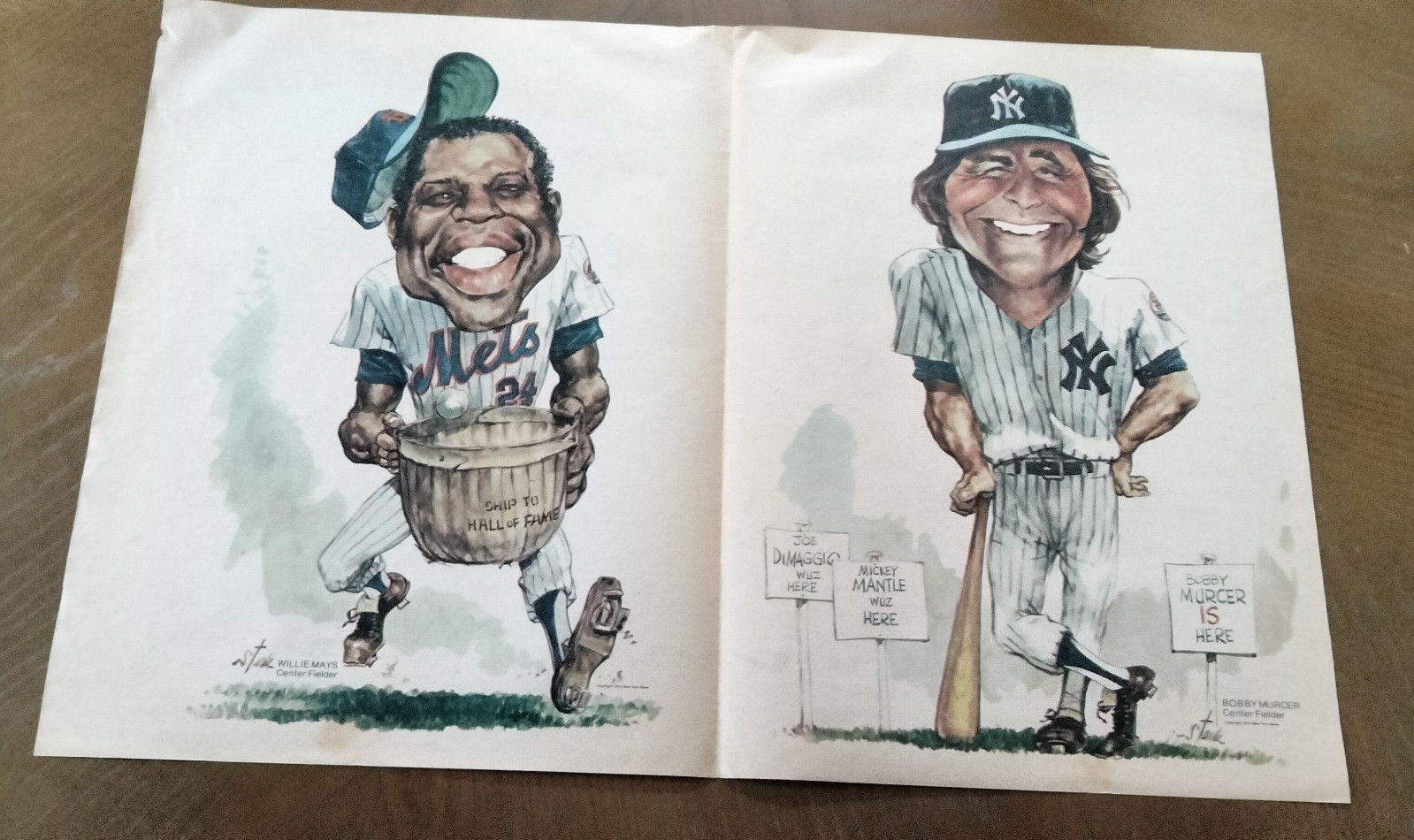 VINTAGE 1973 NY DAILY NEWS YANKS/METS CARTOON CARICATURES MAYS & MURCER  1 OWNER