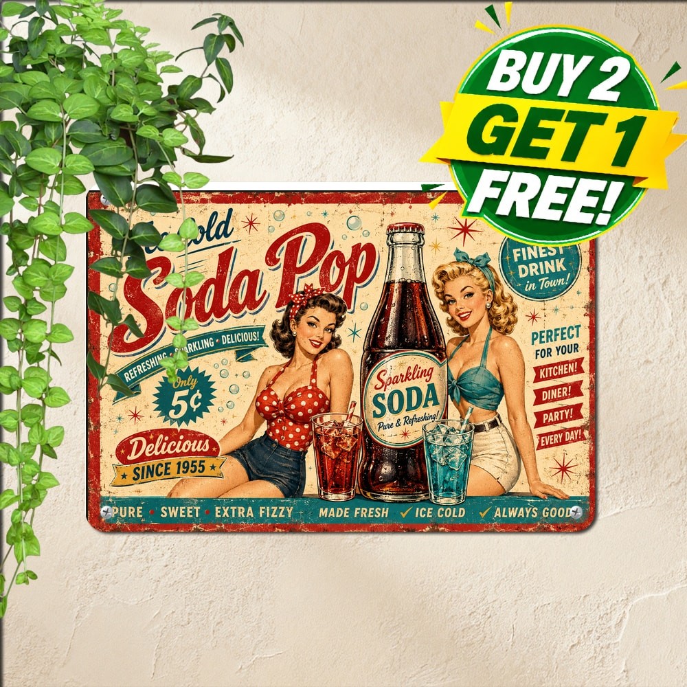Nostalgic Soda Pop Advertising Tin Metal Sign Retro Kitchen Wall Decor Plaque