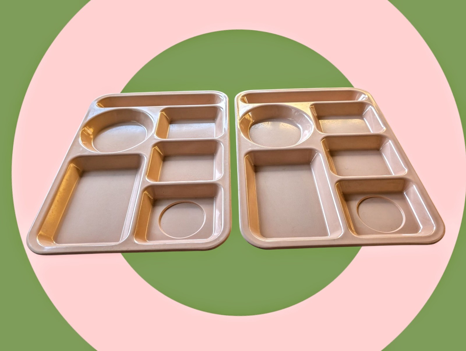 Vtg TEXAS WARE 2 Plastic MELAMINE Divided Cafeteria Serving Trays 146 Mauve Pink