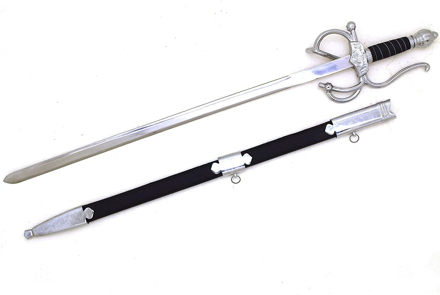 Medieval Warrior Black Handle Rapier Sword with Matching Scabbard Medieval Warrior Black Handle Rapier Sword with Matching Scabbard