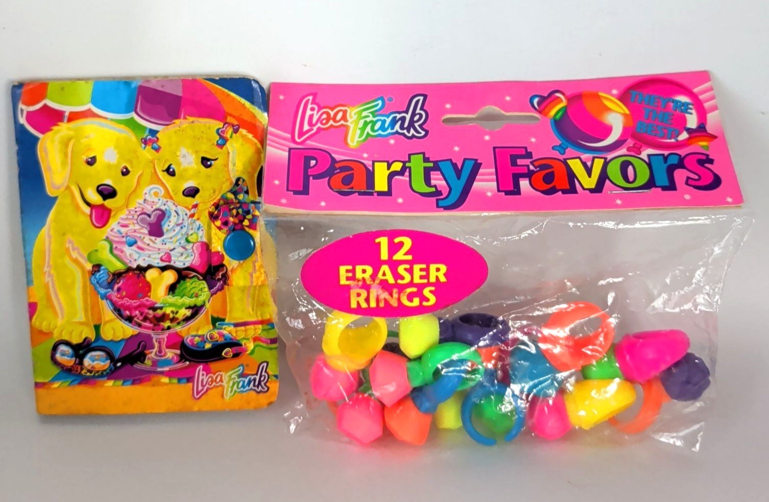 VTG Lisa Frank Party Favor Neon Eraser Rings & Dog Mini Notebook READ Condition VTG Lisa Frank Party Favor Neon Eraser Rings & Dog Mini Notebook READ Condition