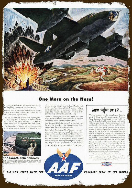 1944 AIR FORCE B-26 Bomber Airplane Vintage-Look DECORATIVE REPLICA METAL SIGN 1944 AIR FORCE B-26 Bomber Airplane Vintage-Look DECORATIVE REPLICA METAL SIGN