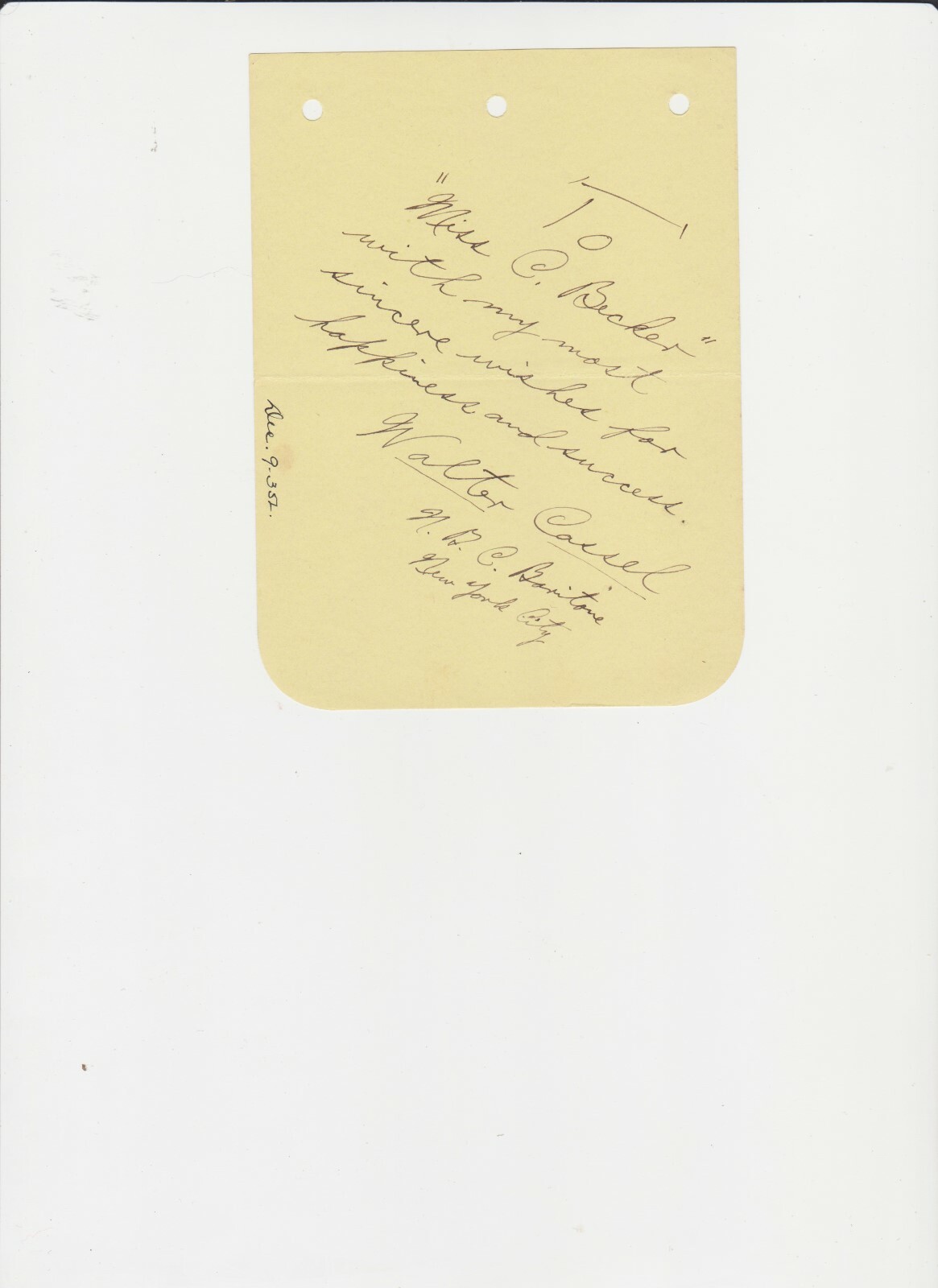 WALTER CASSELMAUTOGRAPH NOTE SIGNED