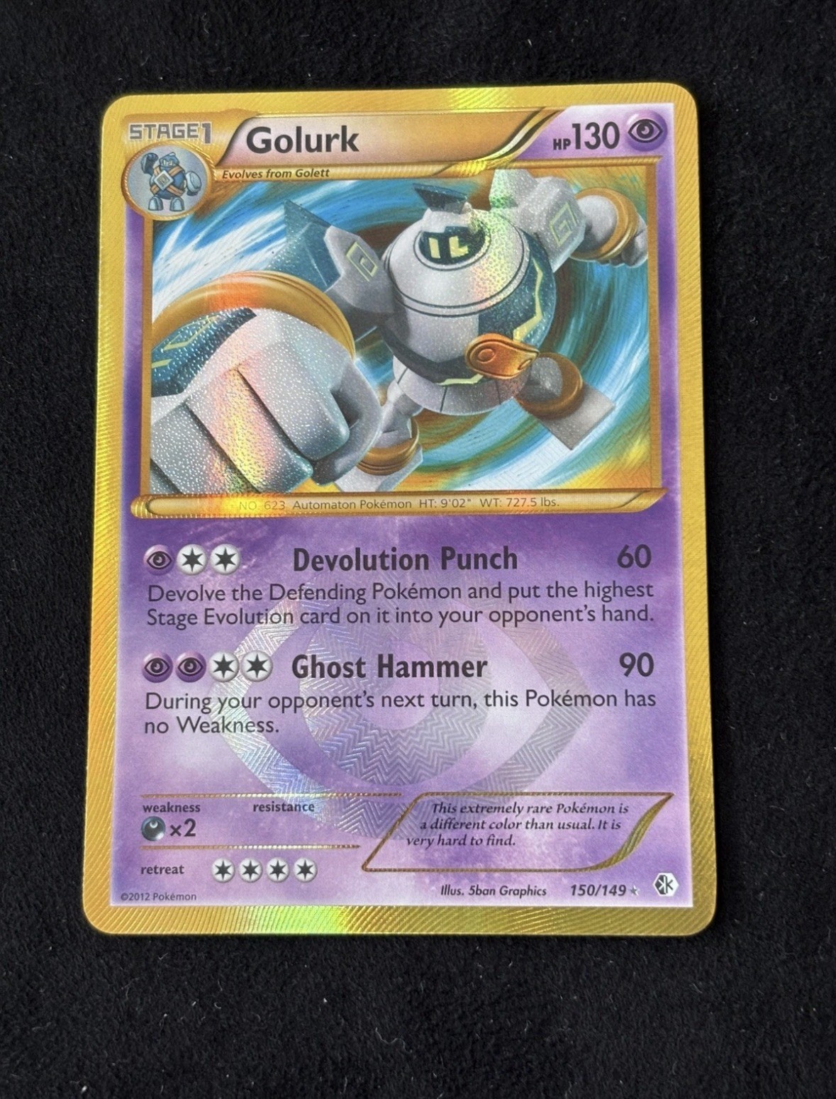 Golurk 150/149 Secret Rare Boundaries Crossed Pokemon Holo Lightly Played Card