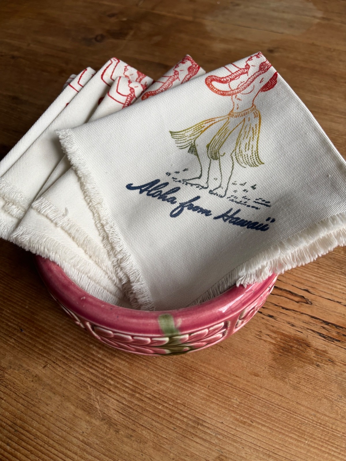 Vintage 1950s 1960s Hawaiian Souvenir Fringed Cocktail Napkins - Set of 6 MCM Ti