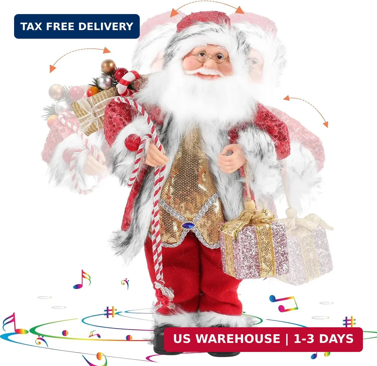 Gfilay 18 Inch Animated Santa Claus Figurine with Music and Movement Gfilay 18 Inch Animated Santa Claus Figurine with Music and Movement