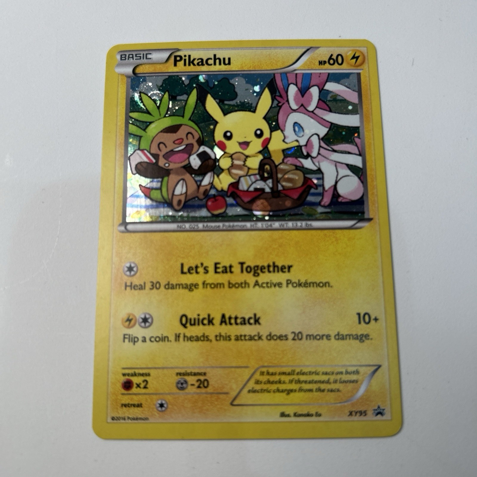 Pikachu XY95 XY Promo Holo English Basic 60HP Pokemon TCG 2016 With Swirl