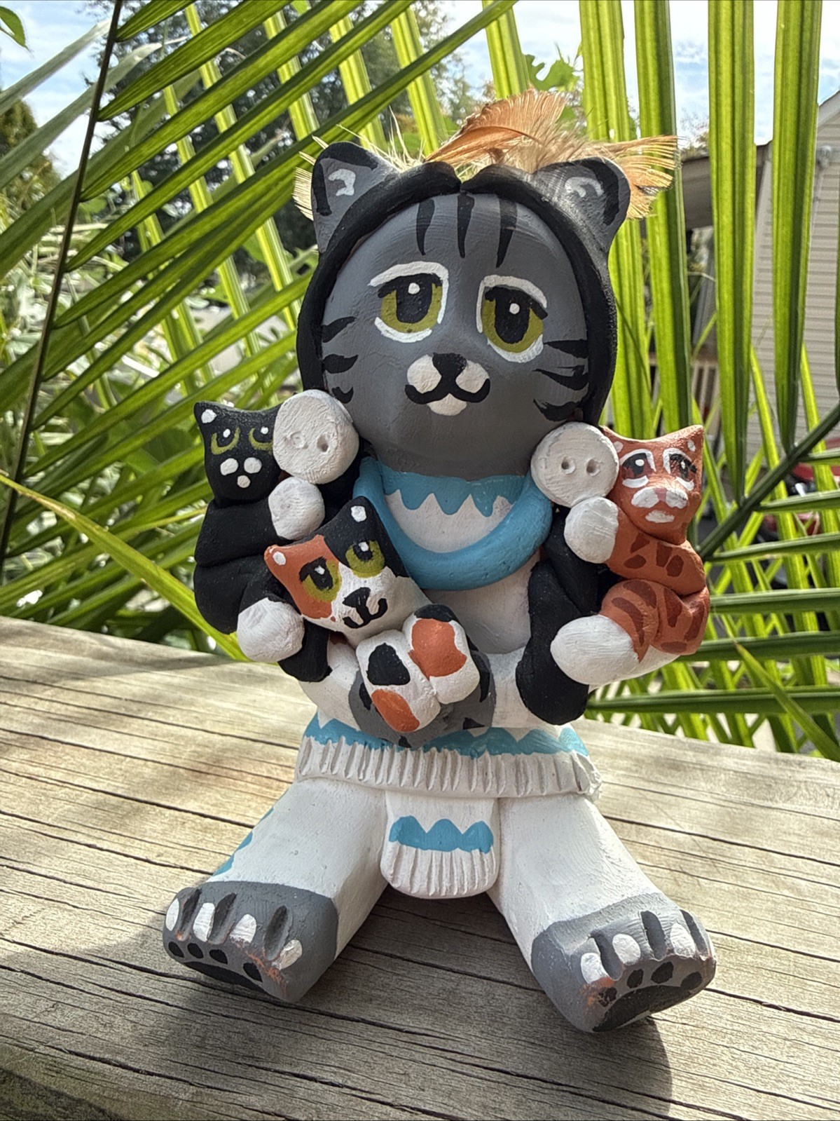 handcrafted Native American-style pottery cat storyteller Pueblo Pottery