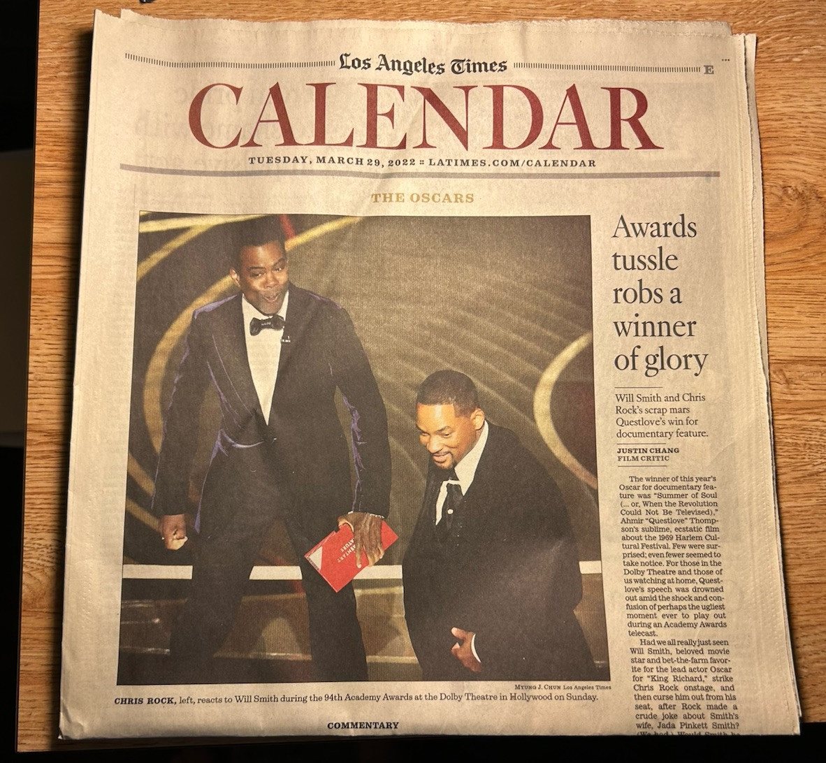 March 28 2022 Las Angeles Times Will Smith Slap Chris Rock Cultural Event