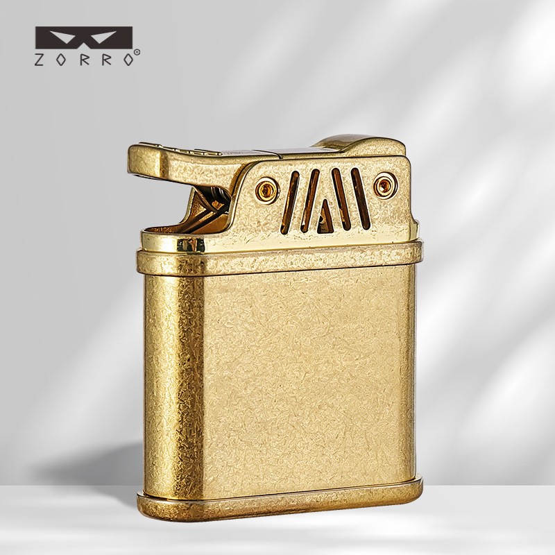 ZORRO Raw Copper Kerosene Windproof Lighter, Special-Shaped Knurled Texture ZORRO Raw Copper Kerosene Windproof Lighter, Special-Shaped Knurled Texture