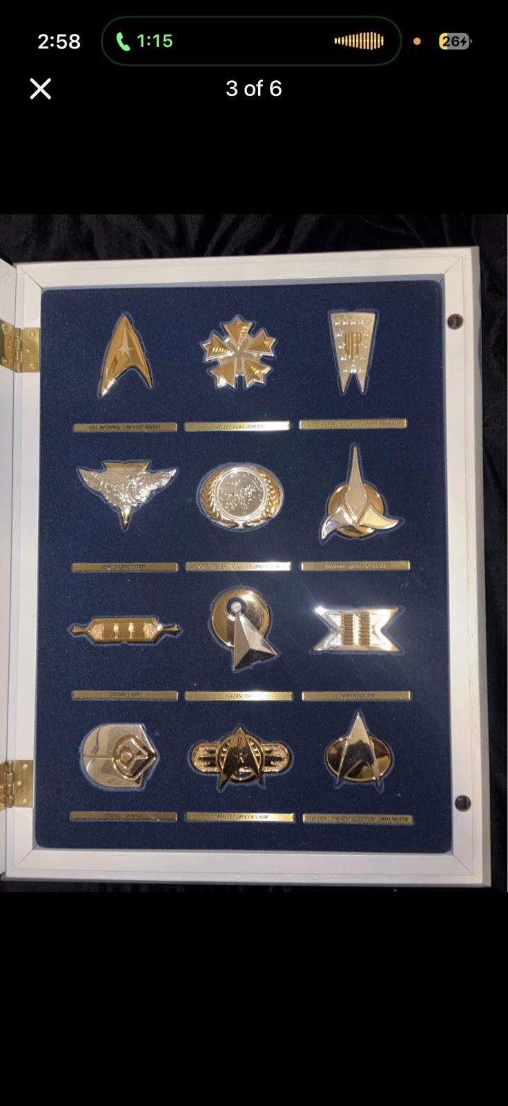 1992 Franklin Mint Star Trek Sterling Silver Insignia Set and Complete Frame Set