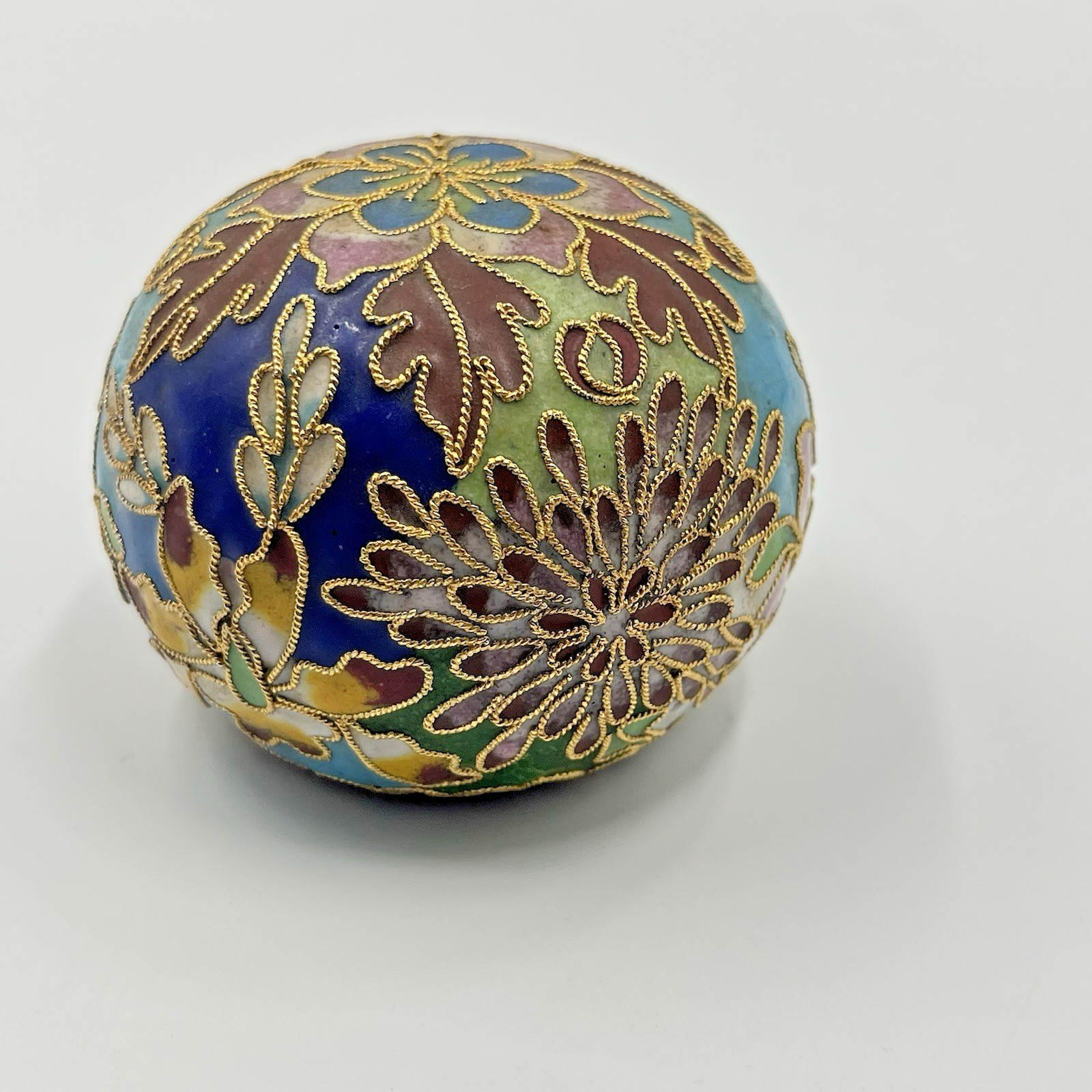 Vintage Cloisonné Paperweight Round Cobalt Blue Enamel Brass Vintage Cloisonné Paperweight Round Cobalt Blue Enamel Brass