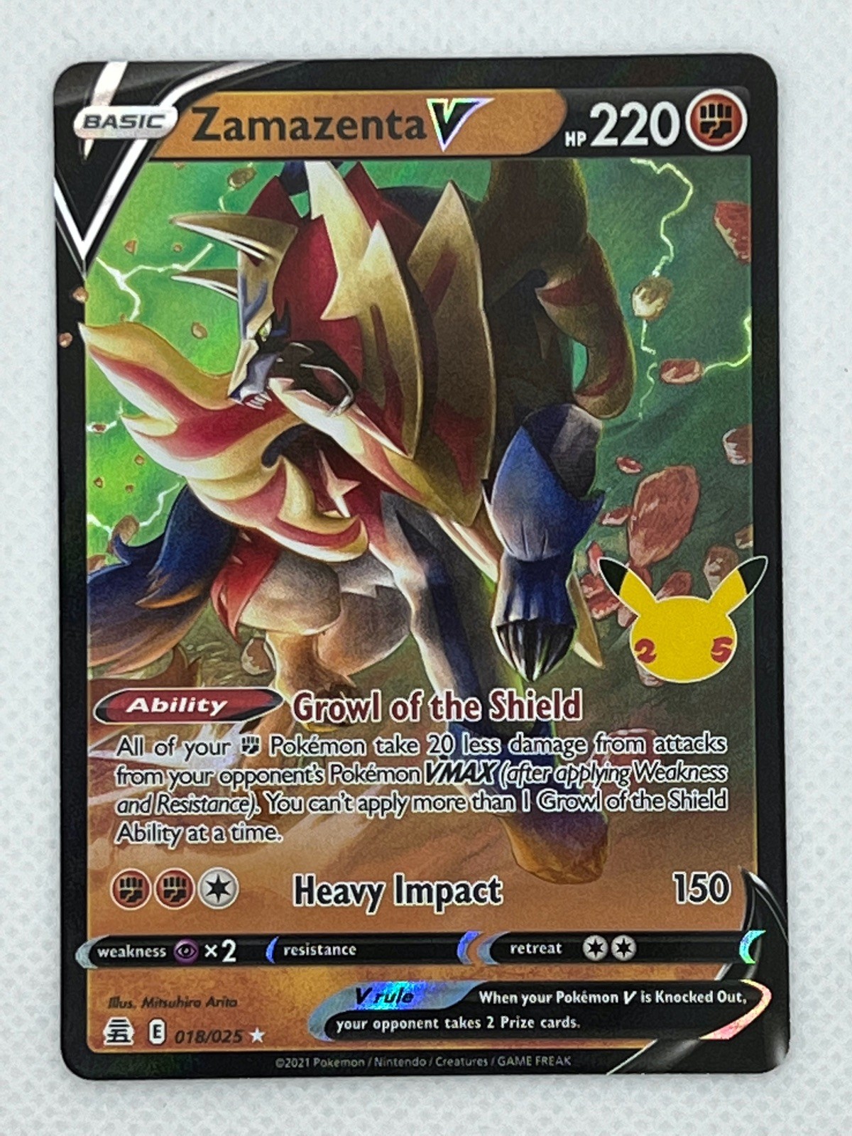 Pokemon 25th Anniversary Celebrations TCG Card Zamazenta V Full Art 018/025