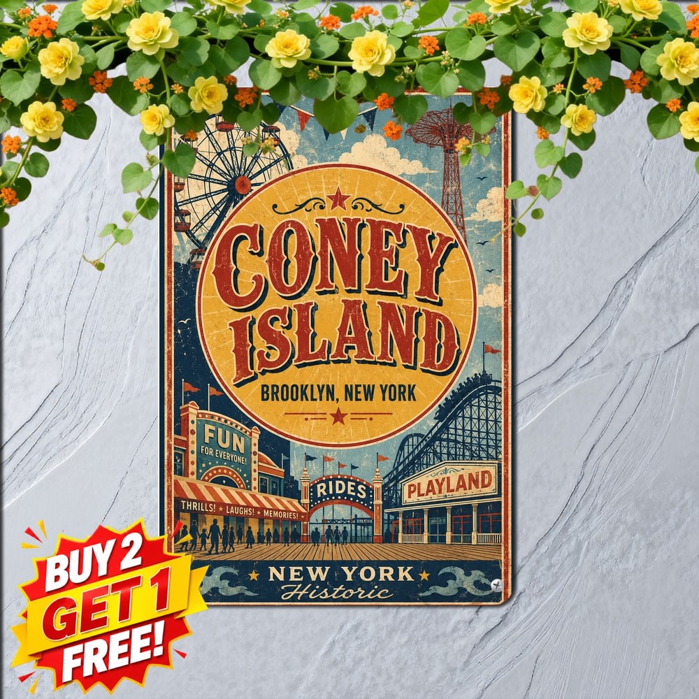 Historic Brooklyn Fair Sign Coney Island New York Carnival Metal Plaque