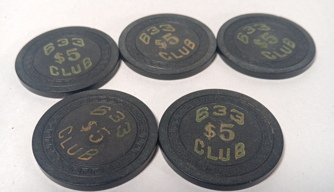 VINTAGE 633 Club / Flamingo Club Illegal Casino Newport Kentucky $5 Token Lot /5