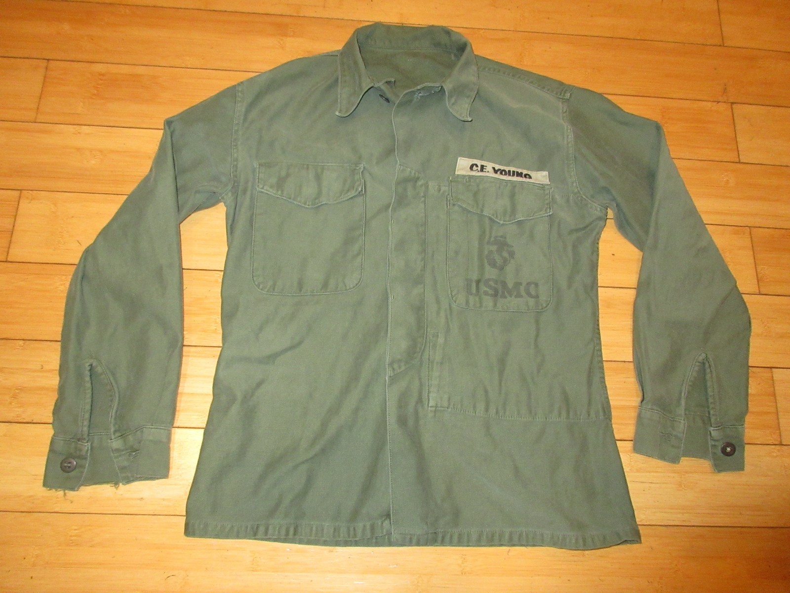 Vintage P56 USMC Utility Shirt United States Marine Corps Sateen Fatigue cotton