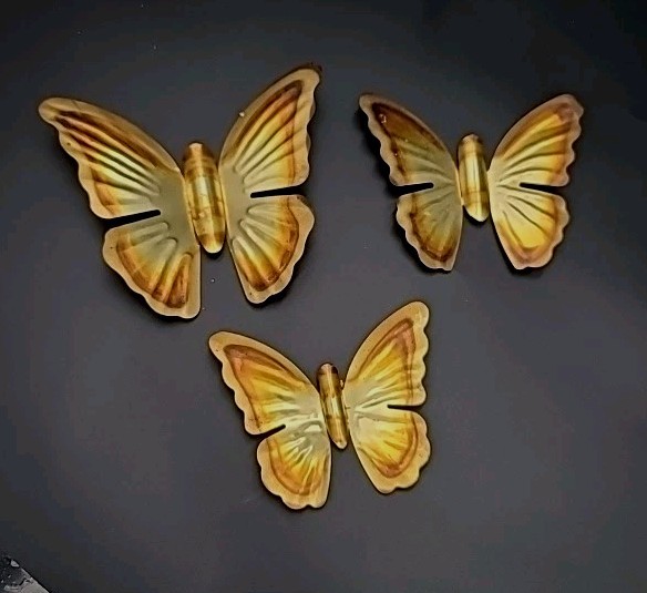 VTG 1970’s Home Interior Brass Butterfly Wall Decor Set Of 3 Boho Cottagecore