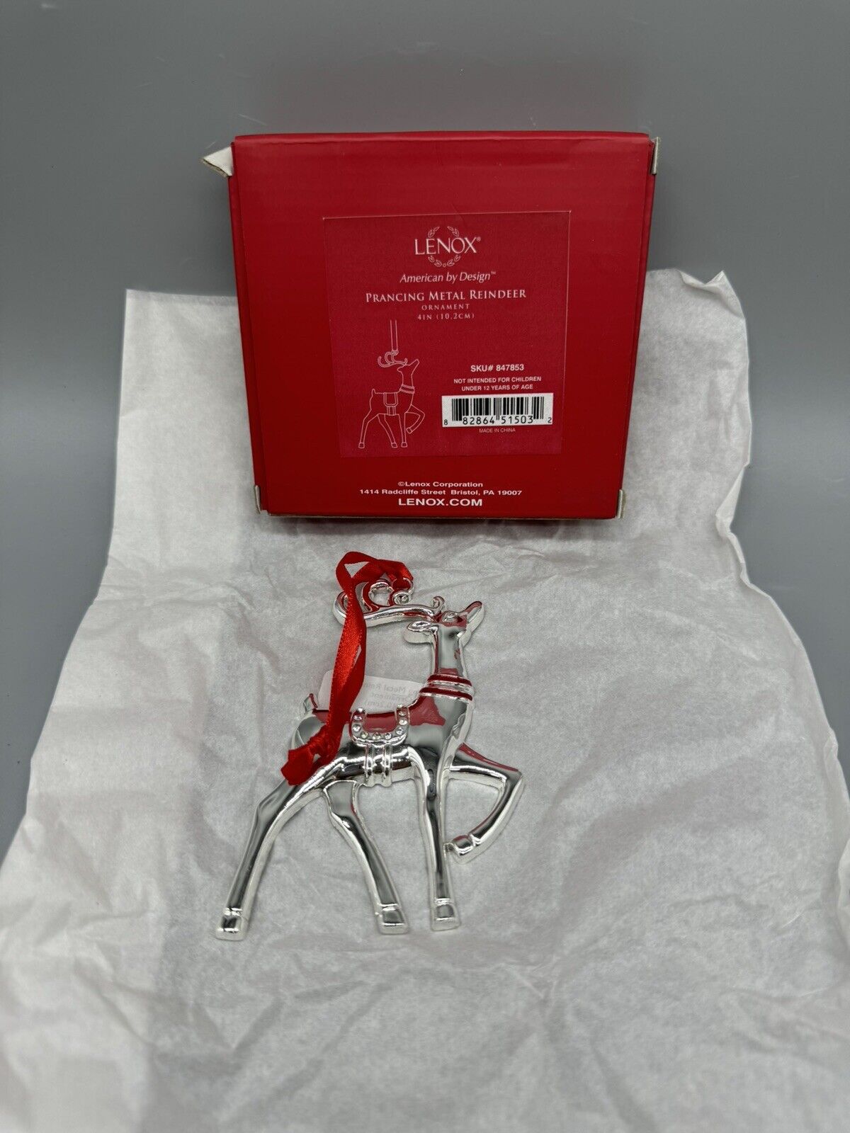 Lenox Prancing Metal Reindeer Ornament American By Design Sku#847853