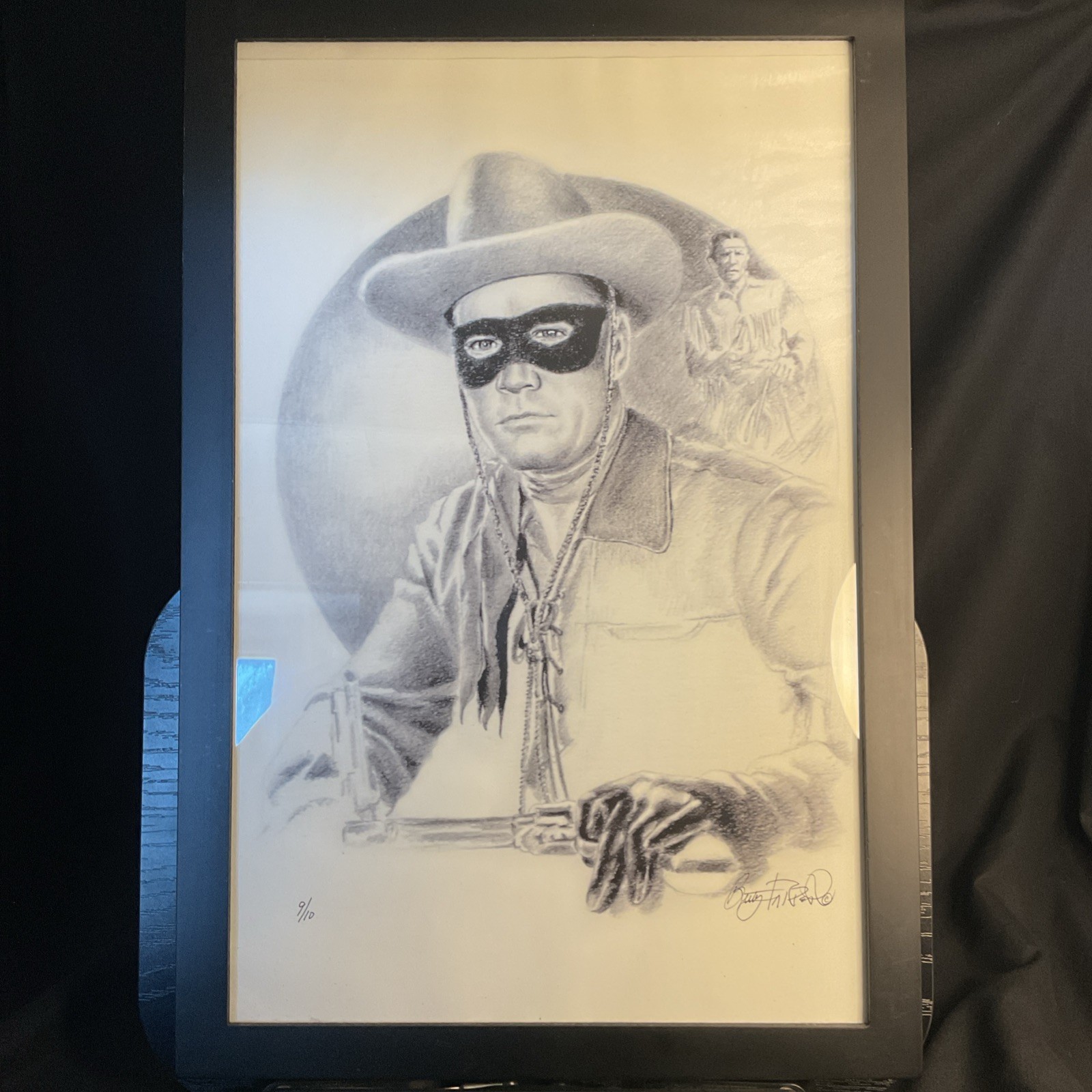 The Lone Ranger Framed Cover Graphite B&W Art SIGNED BY Unknown Illustrator