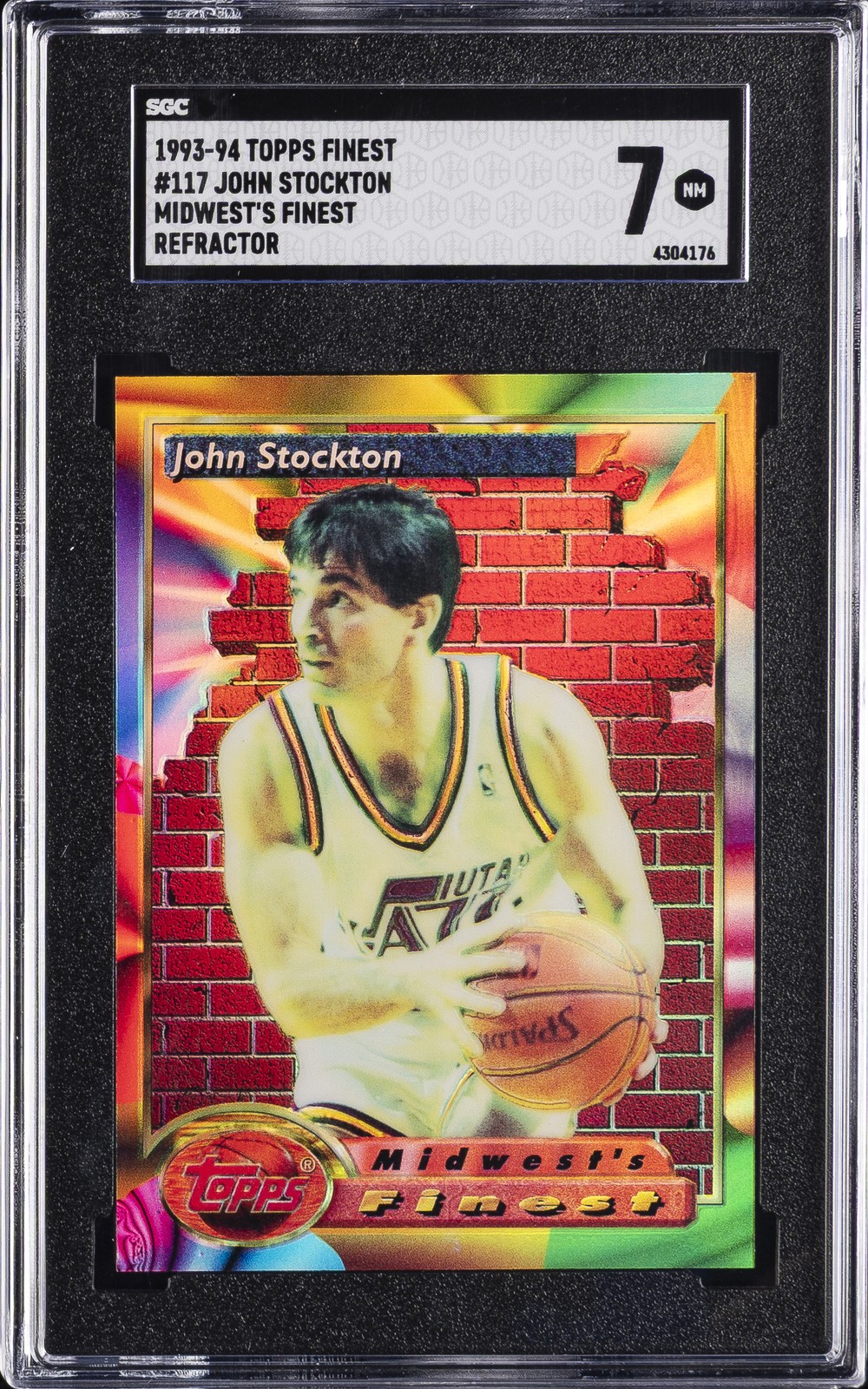 1993-94 TOPPS FINEST MIDWEST'S FINEST,  REFRACTOR #117 JOHN STOCKTON SGC 7