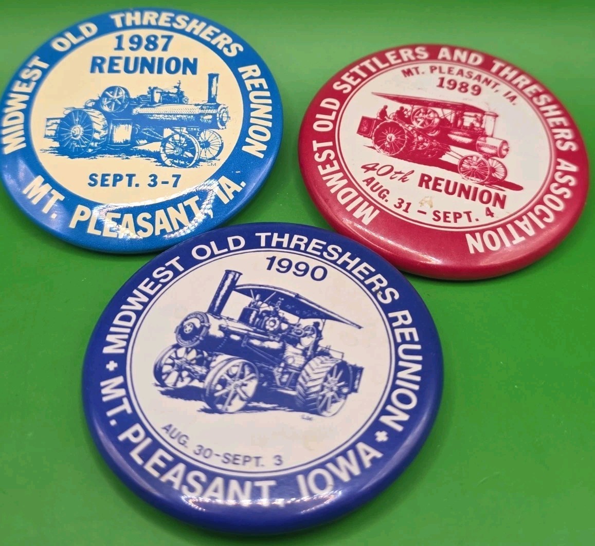 Vintage Midwest Old Threshers Reunion Button Lot 1987 1989 1990 Mt Pleasant Iowa Vintage Midwest Old Threshers Reunion Button Lot 1987 1989 1990 Mt Pleasant Iowa