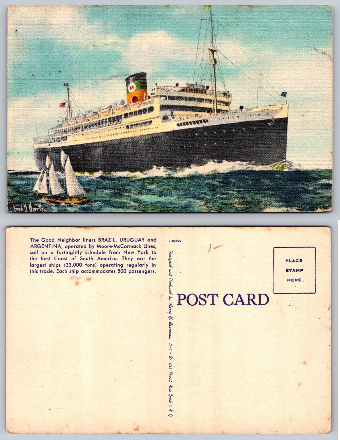 Moore-McCormack Lines S.S. Brazil Uruguay Argentina Linen Postcard Moore-McCormack Lines S.S. Brazil Uruguay Argentina Linen Postcard