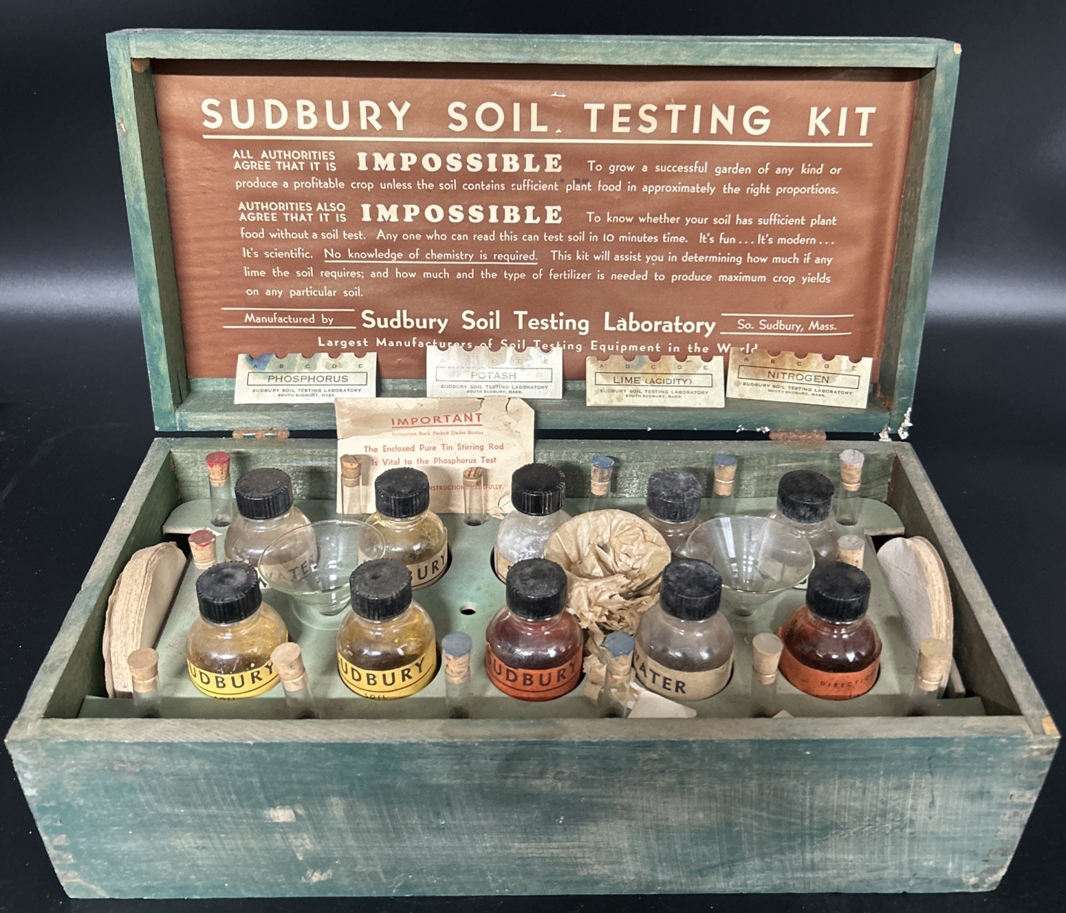 Vintage 1950’s Sudbury Soil Testing Kit Complete Wood Box South Sudbury MA USA Vintage 1950’s Sudbury Soil Testing Kit Complete Wood Box South Sudbury MA USA