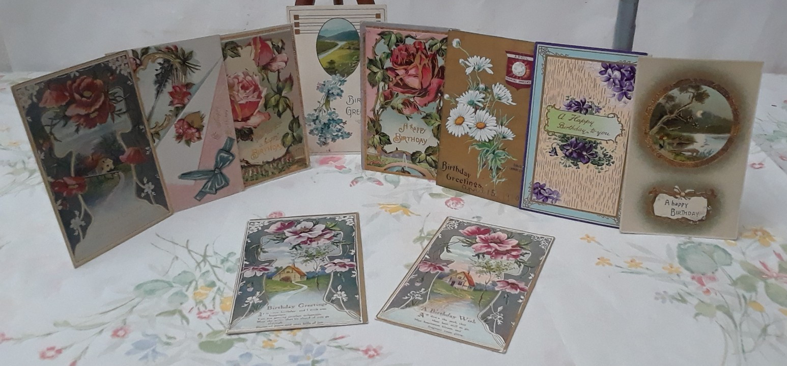 Antique 1900's Birthday Postcard Lot of 10 Floral - Building - Posted - Unposted